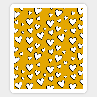 Black and White Hearts on Mustard Yellow Sticker